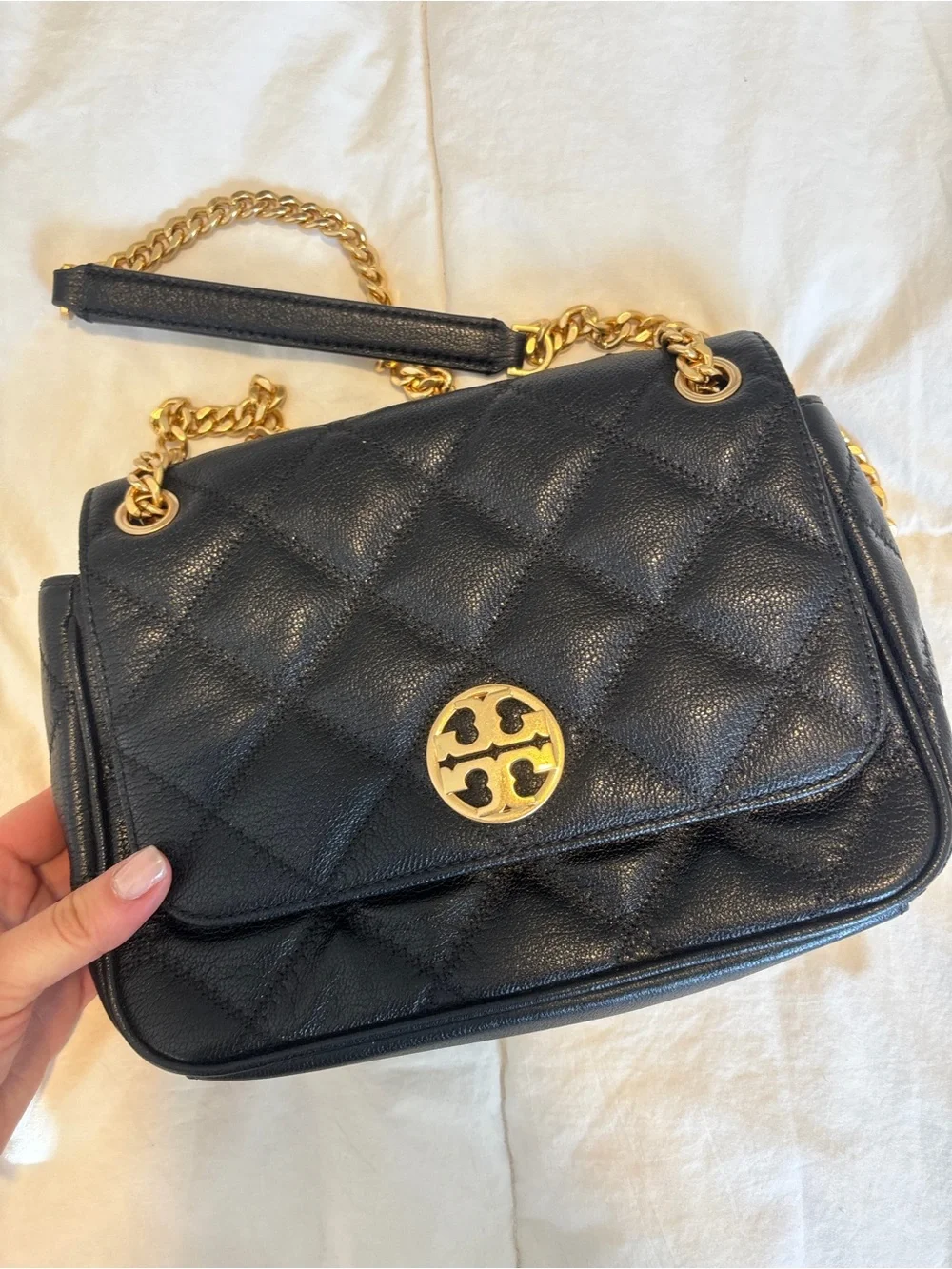 Tory Burch Black Quilted Shoulder Bag with Gold Chain Strap